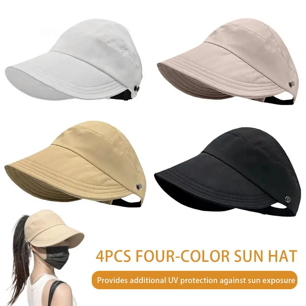 4Pcs Women Sun Visor Hat UV Foldable Wide Brim Hat Summer Outdoor Empty Top Peaked Hat Running Sunscreen Baseball Cap