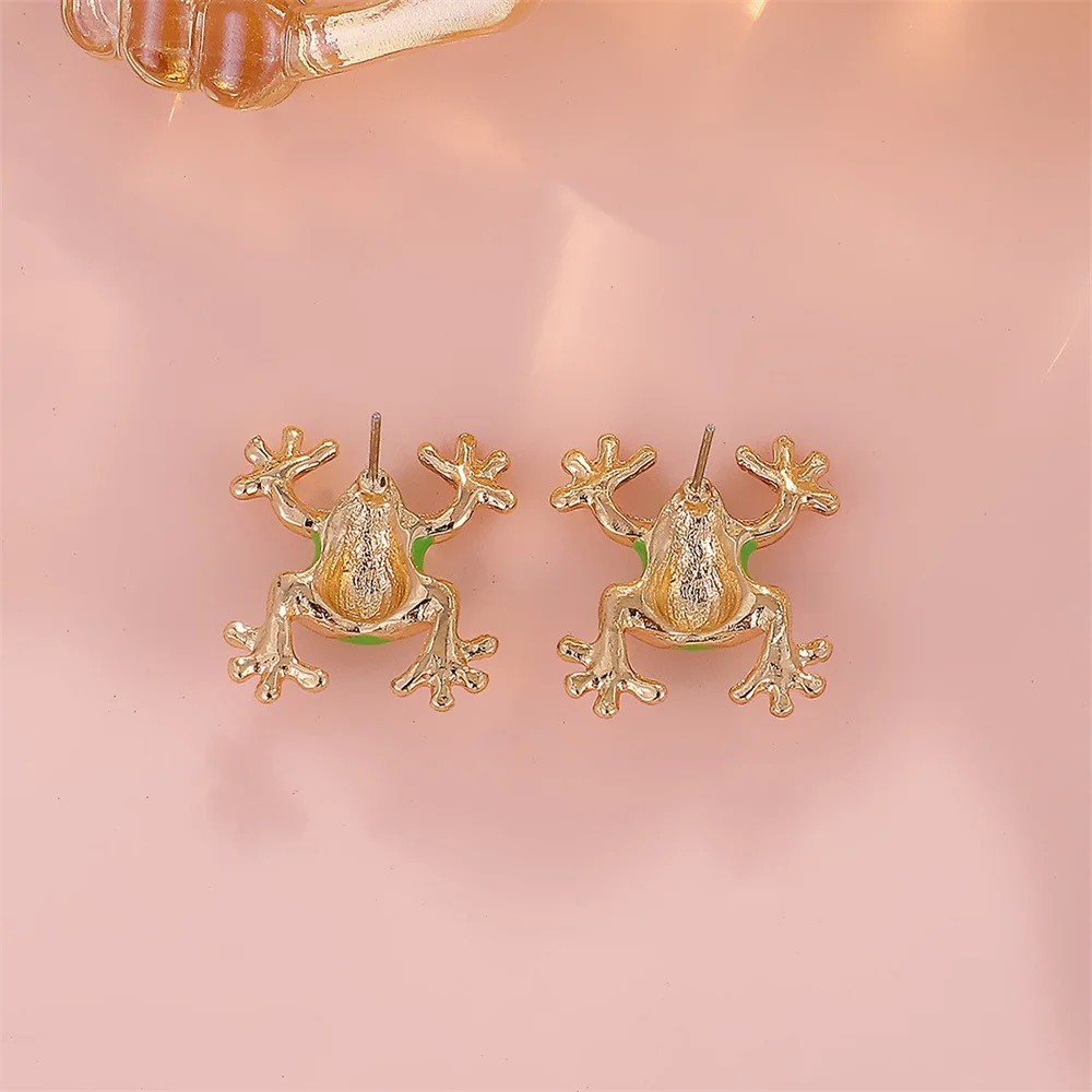 Cute Frog Ear Studs For Women Girls Korean Cartoon Fashion Metal Crystal Frog Shaped Earring Female Gift Jewelry Accessories