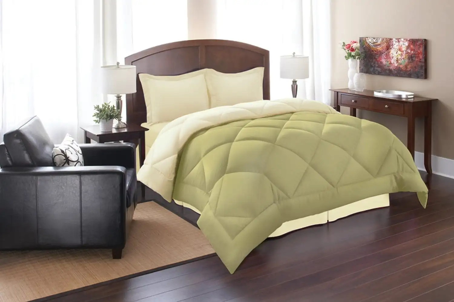 

Reversible 3Pc Comforter Set Available in a Few Sizes and Colors, Fullqueen Sagecream