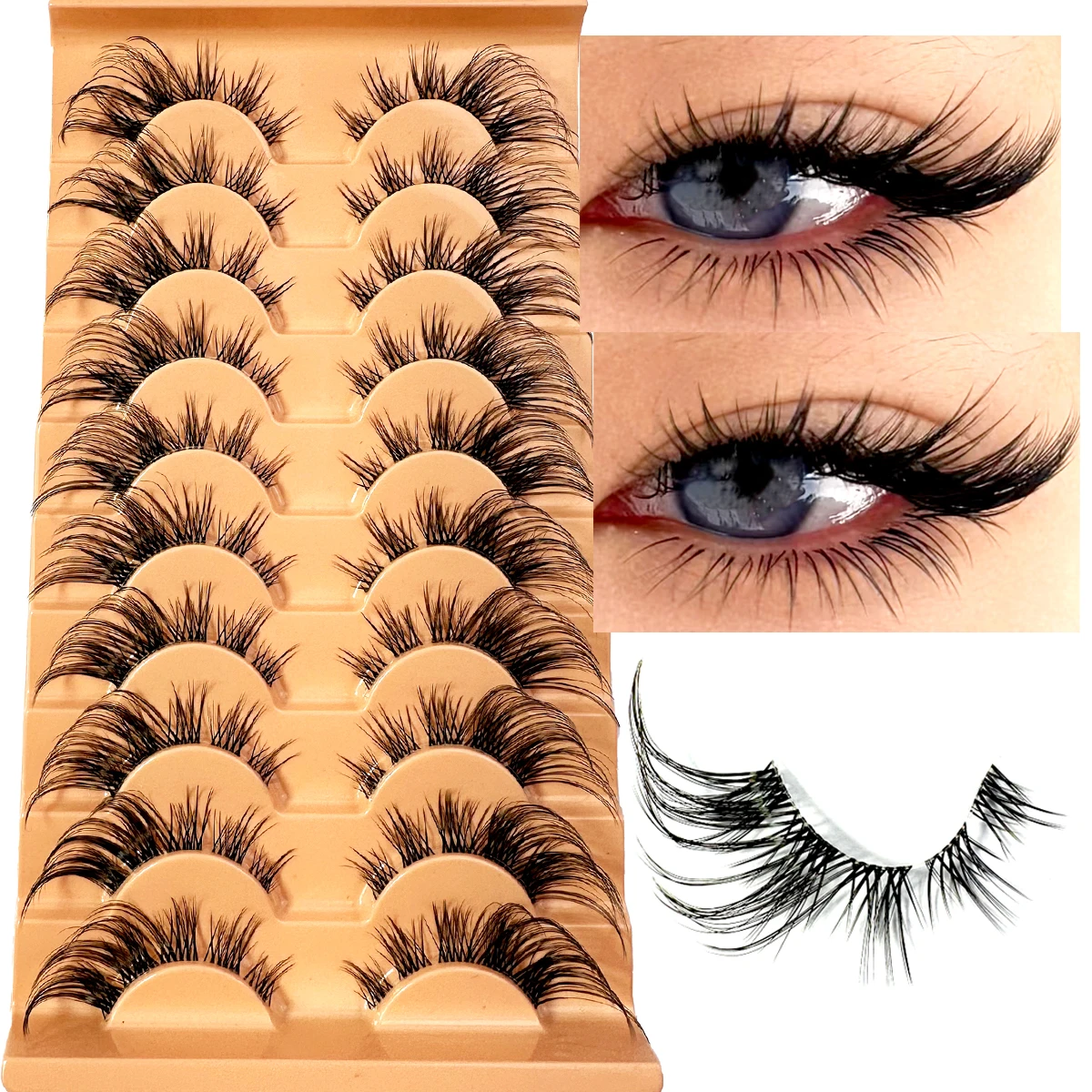 ใหม่ 10 คู่ Cat Eye Lashes ธรรมชาติยาว Clear Band Lashes Winged End Eye ขนตายาว Faux Mink Eyelashes แต่งหน้า