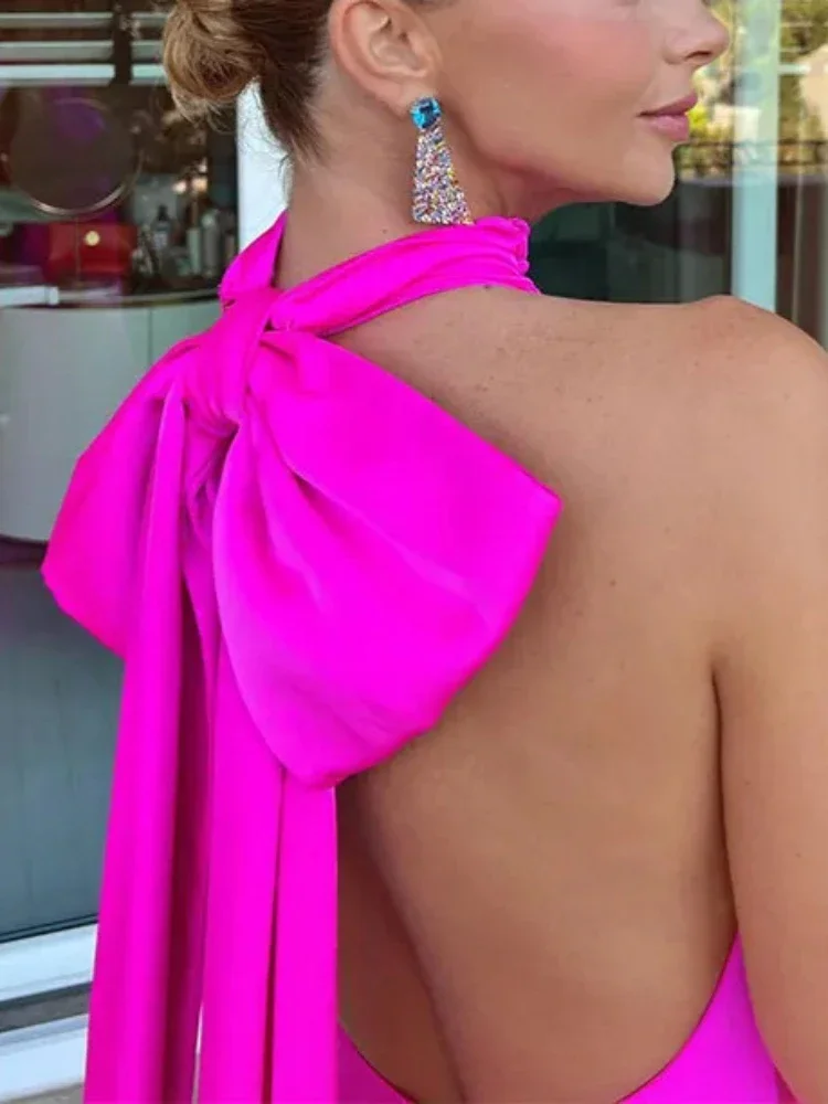 Abito lungo in raso da donna con temperamento elegante alla moda estiva, collo appeso, abito lungo in raso da donna sexy senza schienale