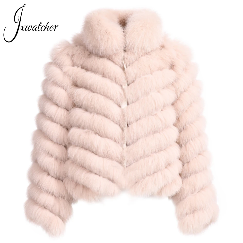 Jxwatcher Vera Pelliccia di Volpe Cappotto di Alta Qualità 100% Fodera di Seta Reversibile Indossare Giubbotti Giacca Invernale da Donna Cappotto di Pelliccia di Lusso Personalizzato Lady