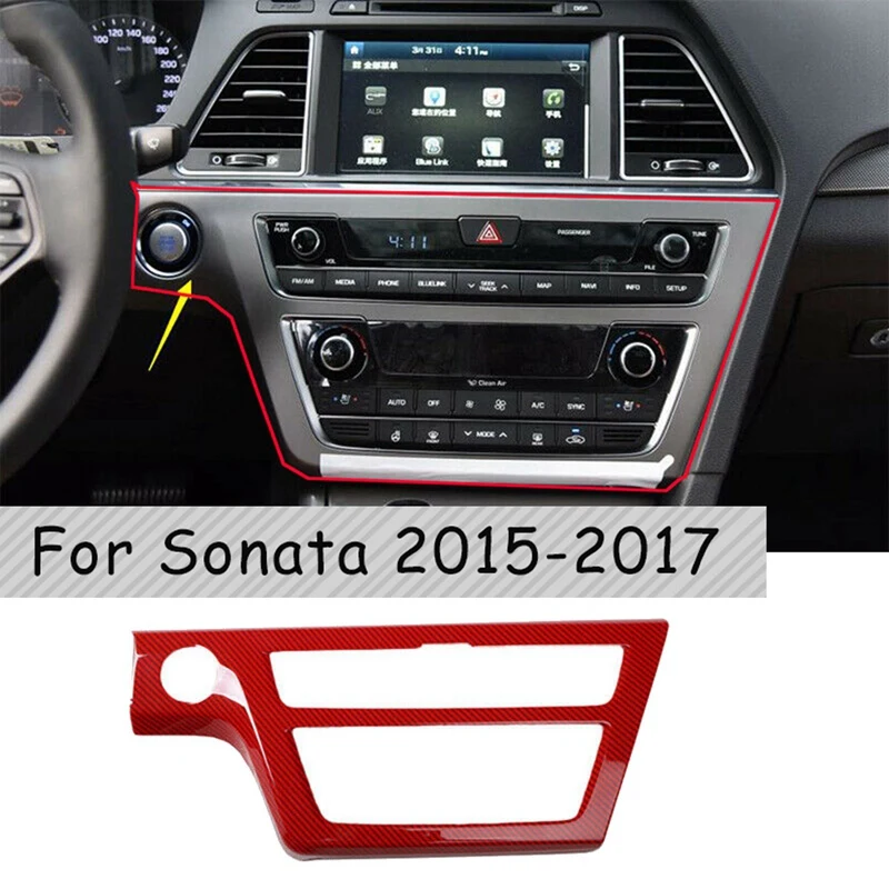 Rode Koolstofvezel Interieur Middenconsole AC/CD Knop Panel Decoratie Cover Frame Trim Voor Hyundai Sonata 2015-2017