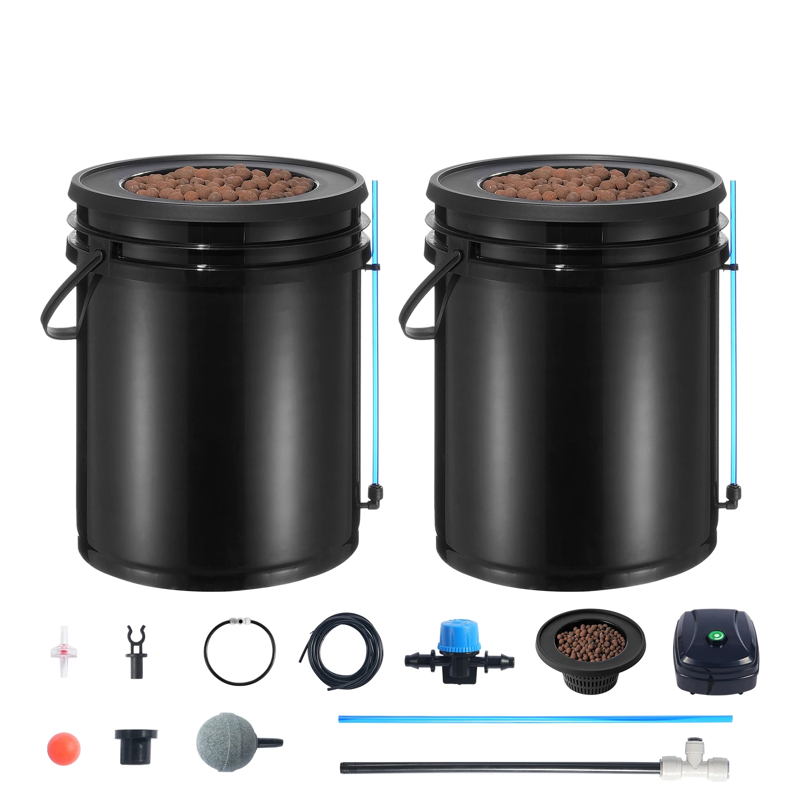 DWC Hydroponics Grow System, Deep Water Culture 5-Gallon 2 Buckets, Hydroponic Growing System with Top Drip Kit, Air Stones and Water Level Device for Leafy Vegetables, Featuring Air Pump