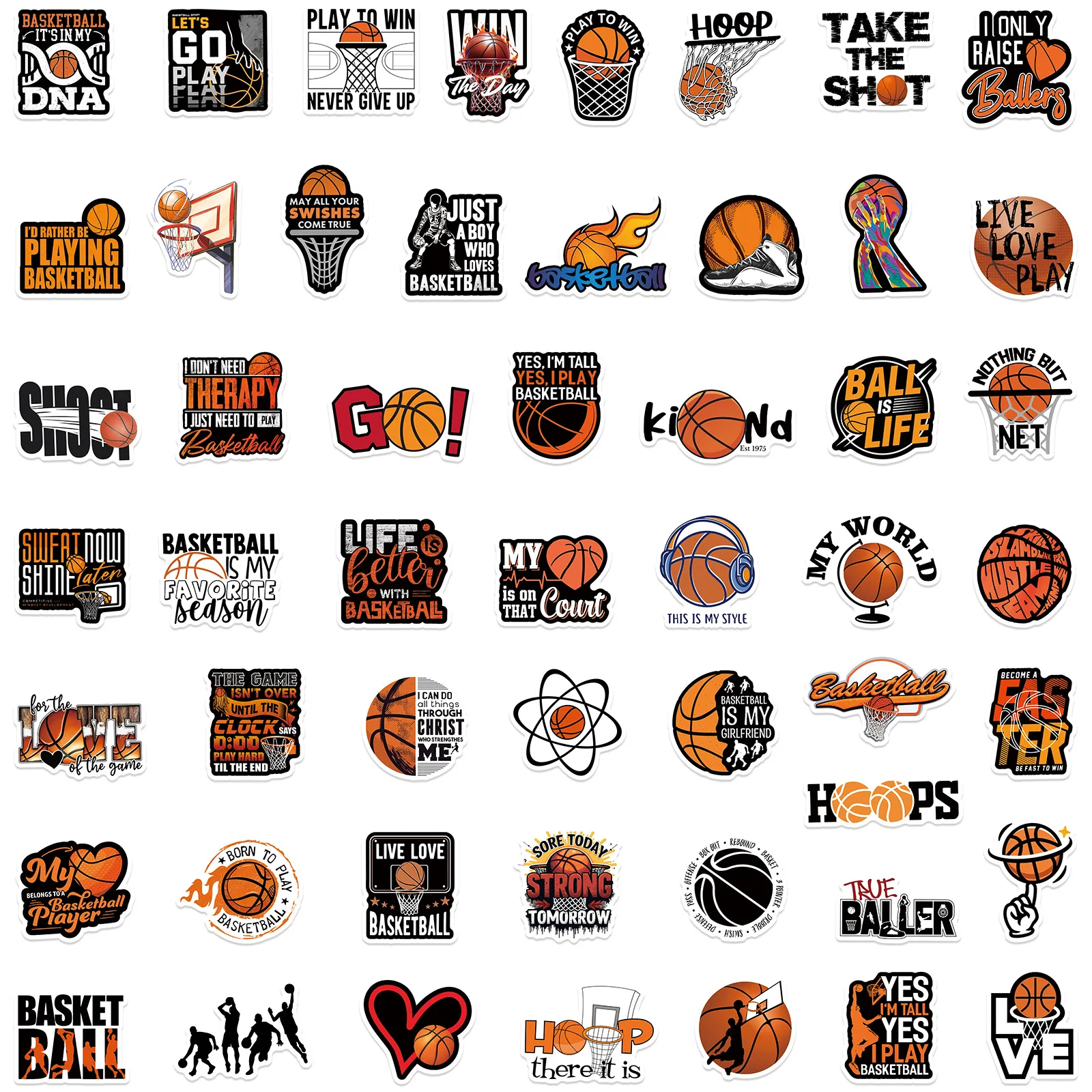 50Pcs Basketball Sports Stickers Motivational Basketball DIY Stickers Skateboard Motorcycle Suitcase Decor Phone Laptop Decals