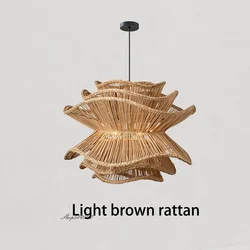 Kreatywna wielopoziomowa lampa rattanowa Nordic Designer wisiorek światła minimalistyczny wystrój pokoju na poddaszu jadalnia oświetlenie kuchni armatura