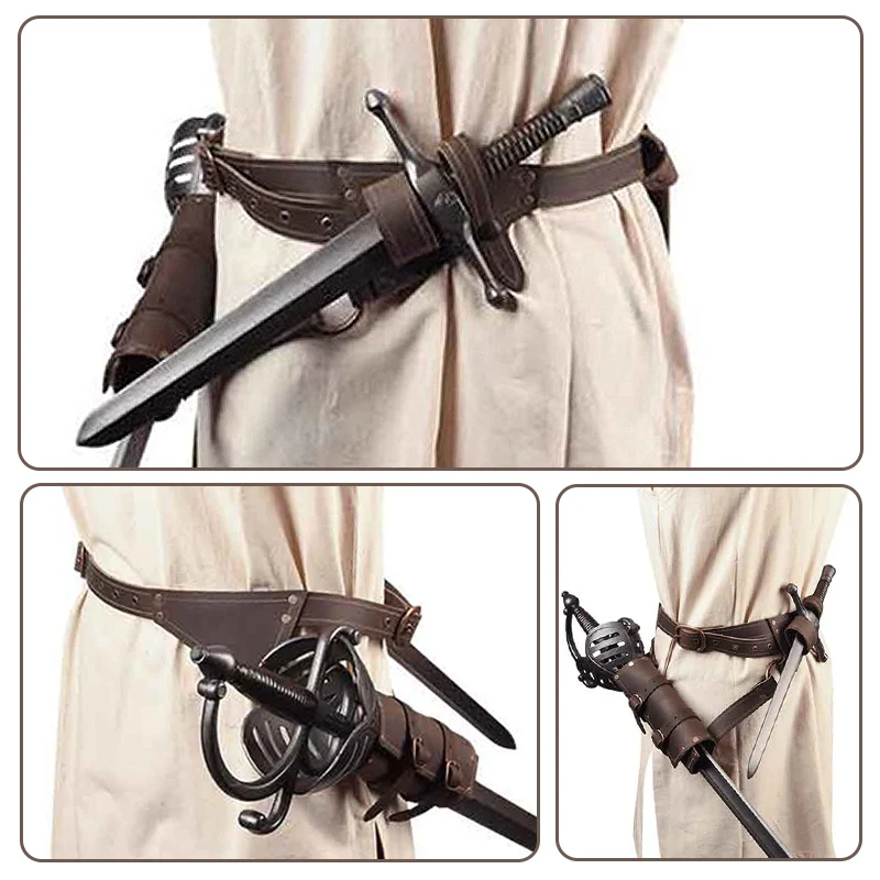 2026 Medieval Warrior PU Leather Waist Sword Sheath Belt Blade Holder Viking Samurai Knight Role Play Cosplay Decor Accessories