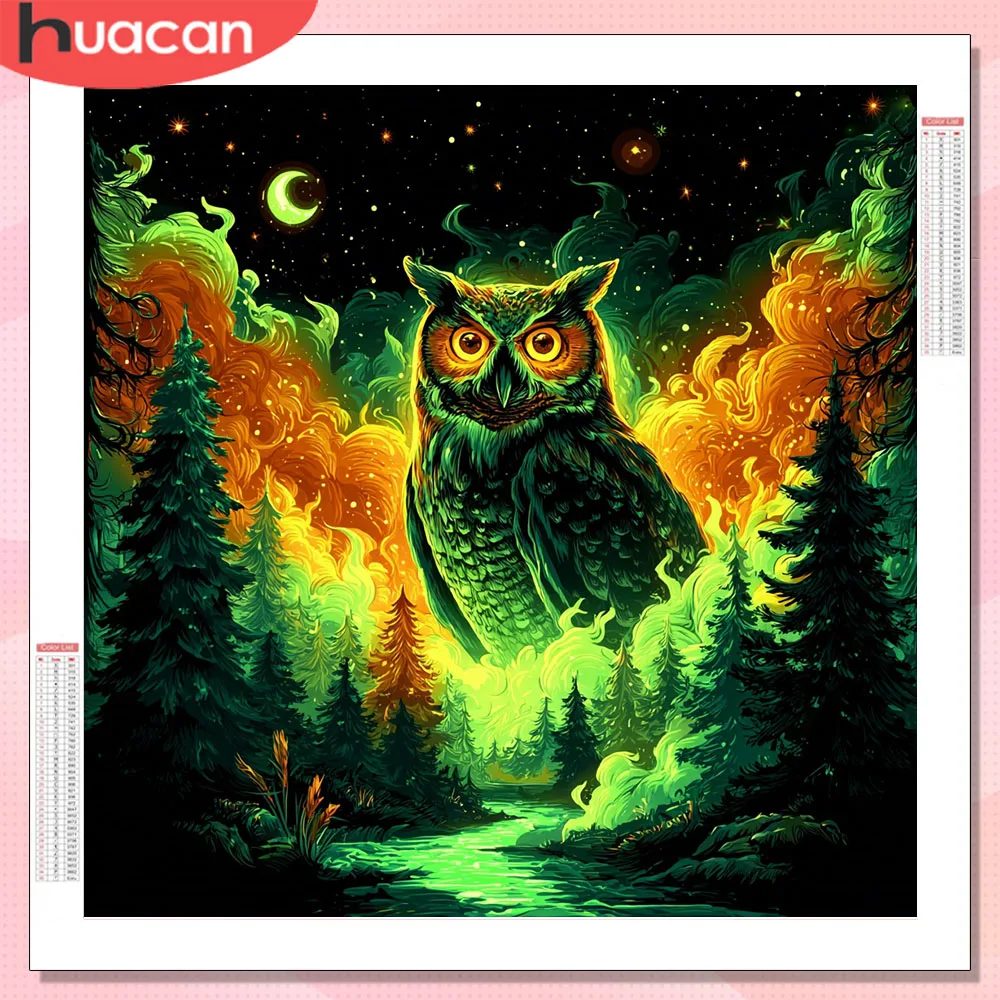 HUACAN Diamant-Mosaik Neuheit 2026 Eulen-Tiermalerei 5D Kunst-Sets Wald Quadratische Runde Bohrer Kunsthandwerk Wohnzimmer Dekoration