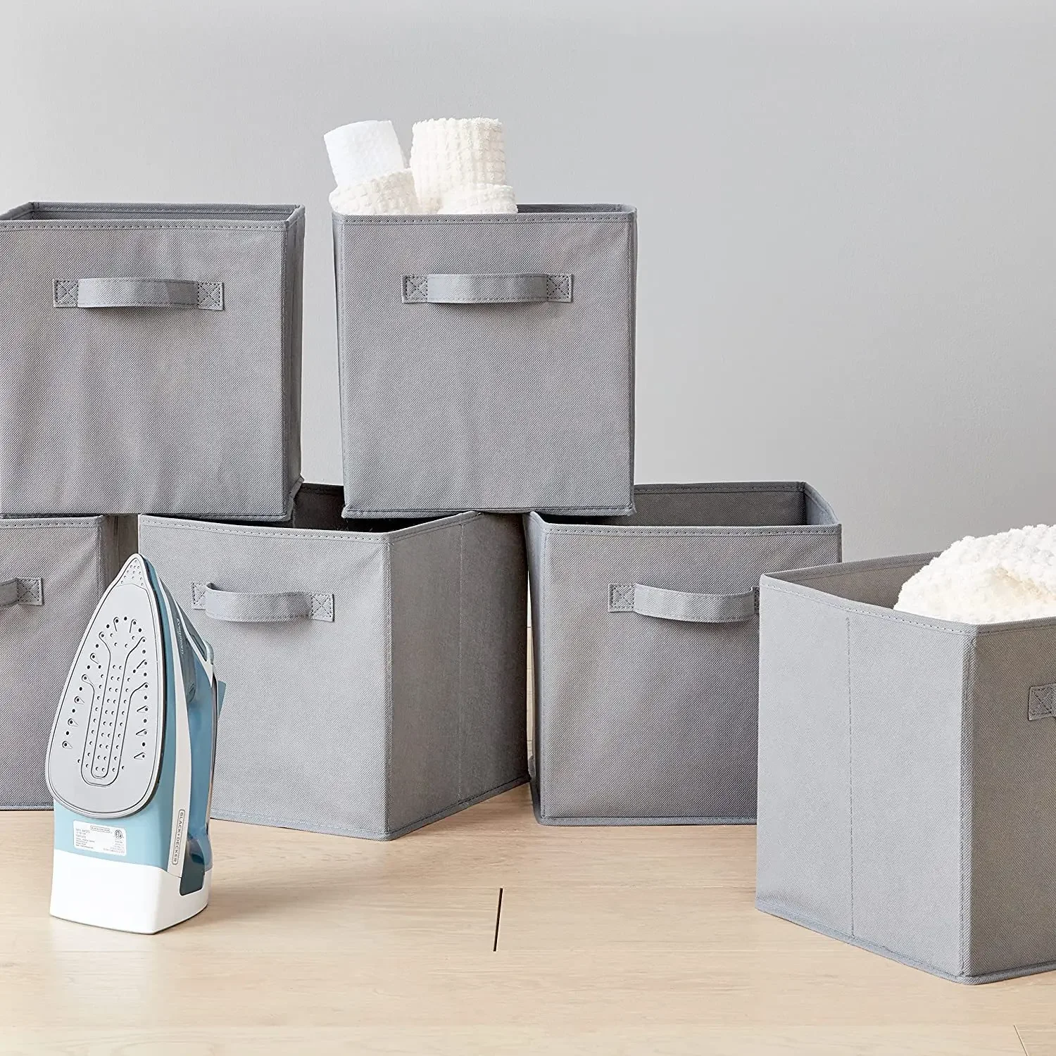 1pc-Grey Uncovered Square Storage Box with Foldable Fabric for Household Use, Snacks, and Miscellaneous Items Sorting Basket