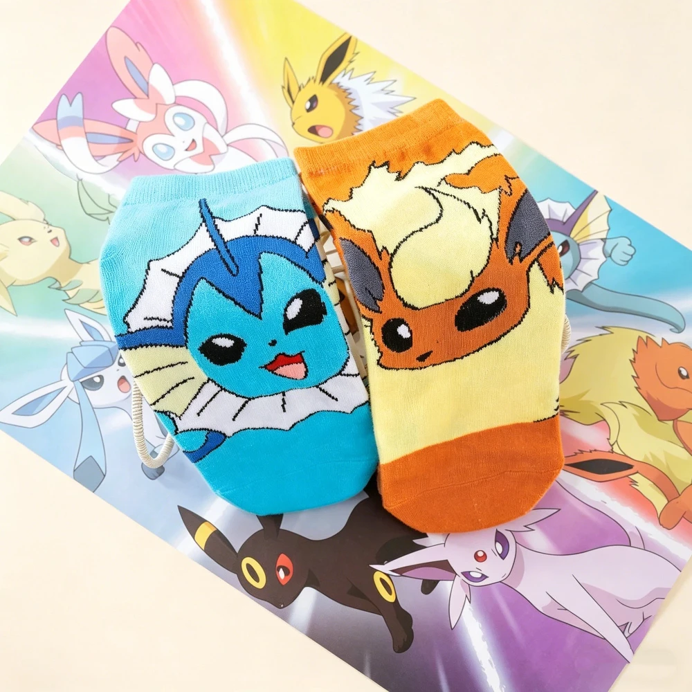 Pok é mon 3 Double Women's Sweet and Cute Cartoon Pattern Multi functional Soft and Comfortable Casual Breathable Short Socks