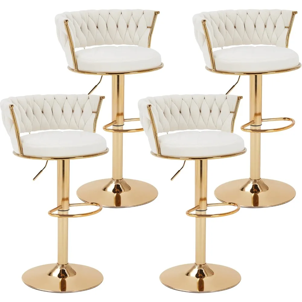 

Modern Luxury Velvet Woven Counter Height Stools with Back and Arm, Gold Metal Leg & Base, 360 Swivel Bar Chair for Pubs