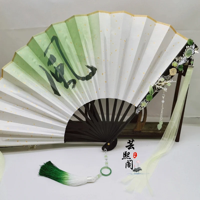 Tian Guan Ci Fu Shi Qingxuan corona de pelo plegable Fan Shi Qing Xuan peluca recta larga negra corona accesorios de Peluca de Halloween Anime