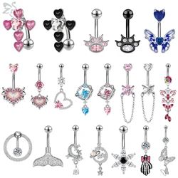 ZS 1PC 14G Stainless Steel Crystal Pendant Belly Button Ring for Women Silver Color Butterfly Moon Navel Piercing Ombligo Nombri