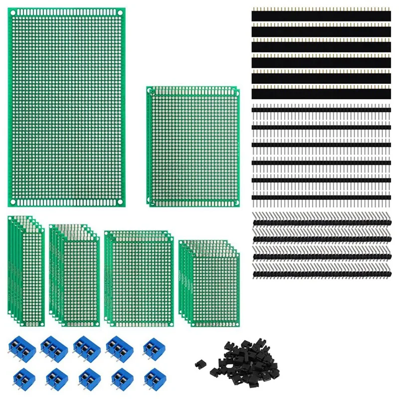 147-Piece PCB Circuit Board Prototype Kit - Double-Sided Perf Boards In 6 Sizes