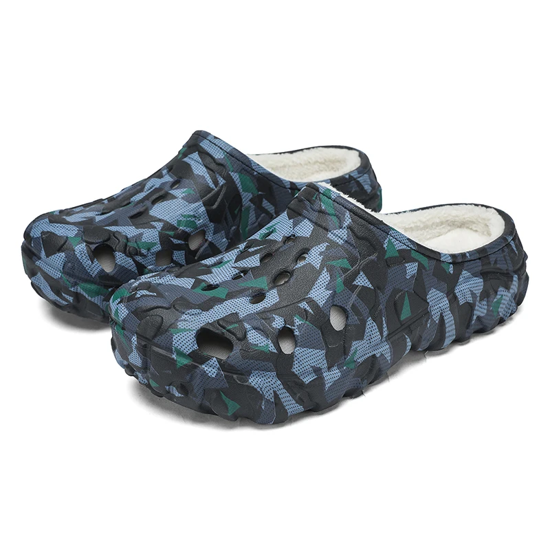 

Mens Clogs Winter Indoor Fur Slippers With Plush Half Shoes Keep Warm Home Cotton Shoes Garden Slip-On Sandals Backless