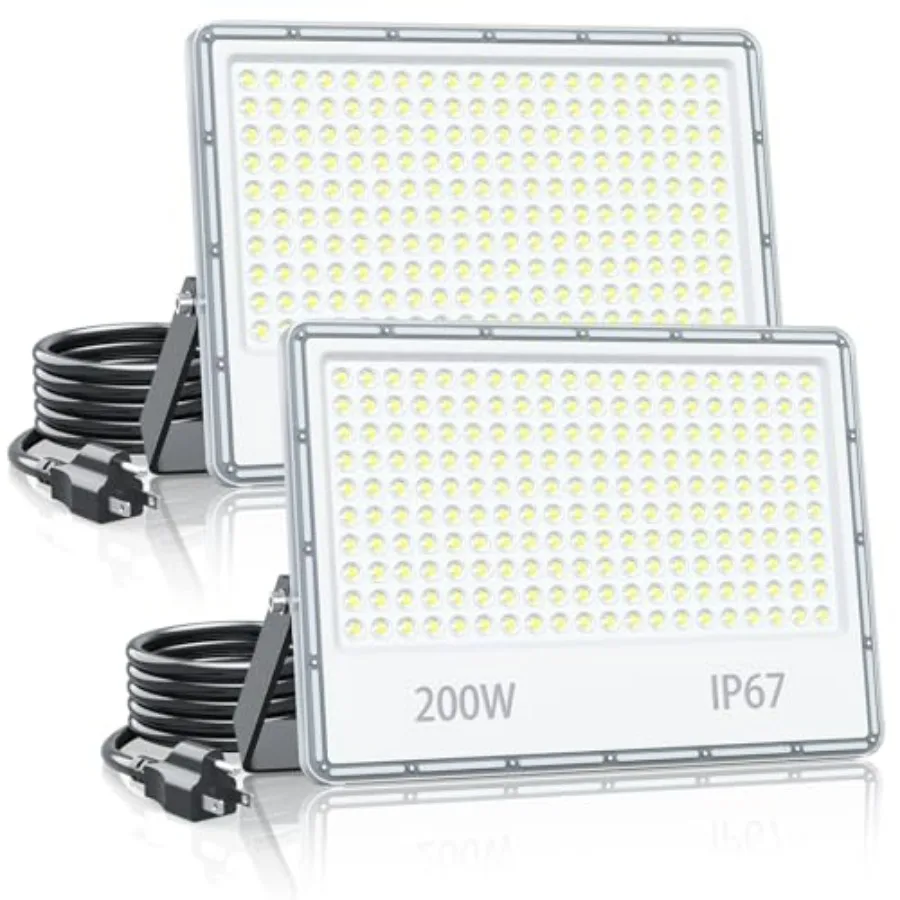 

200W Flood Lights Outdoor 2 Pack 20000LM Plug in Flood Lighting Outdoor with 6.56FT Cable US Plug Driver 7000K IP67 Exterior Se