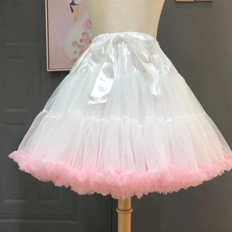 Donne Lolita Cosplay sottoveste A-Line Puffy Tutu gonna a strati Tulle balletto danza Pettiskirts Big Bowknot sottogonna