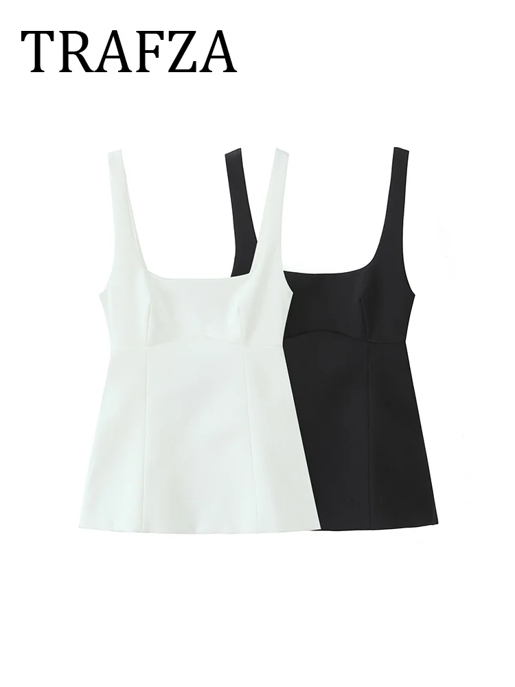 

TRAFZA Women's Backless Bow Tops 2025 Spring Square Neck Fit Slim Tank Tops Solid Camisole Y2k Vests Short Top Woman Clothing