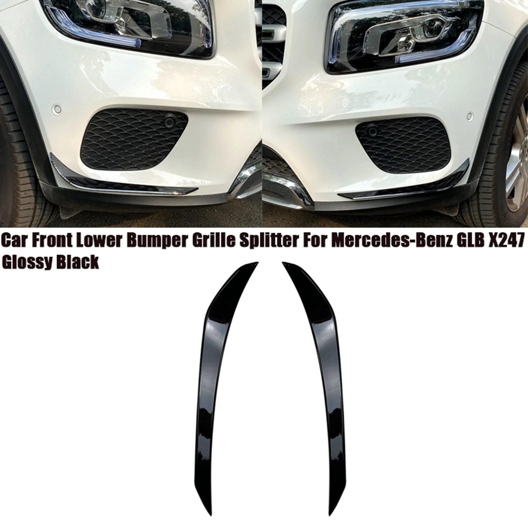 Gloss Black Car Front Lower Bumper Spoiler Grille Splitter Cover for Mercedes-Benz GLB X247 GLB180 GLB200