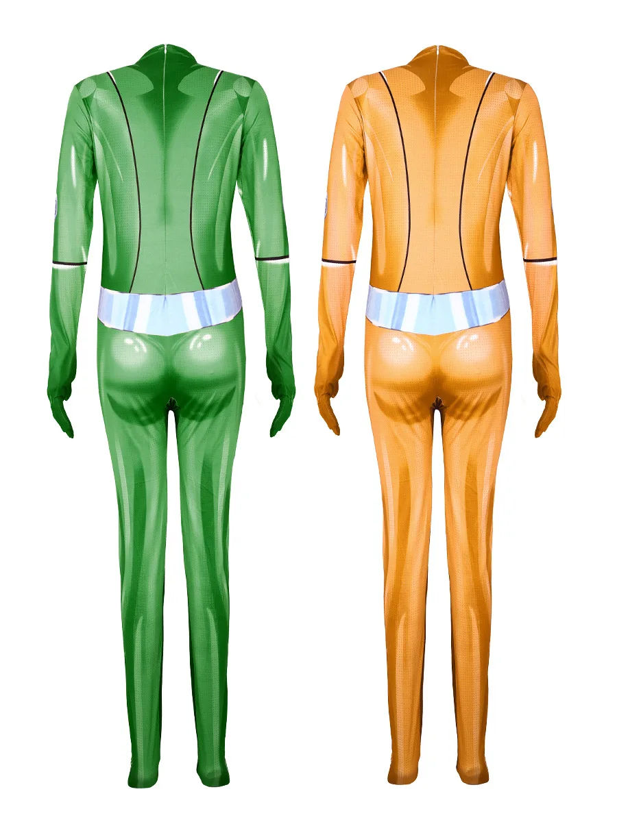 أزياء T-Totally Spies التأثيرية Zentai بدلة فتاة النساء للهالوين أنيمي البرسيم Ewing سامانثا سيمبسون ألكسندرا كرنفال جزء
