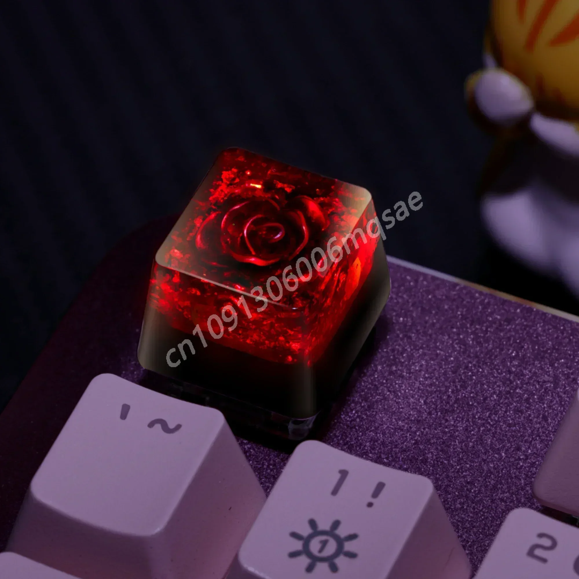 Original Translucent Red Rose Theme Keycaps Resin 3D Handmade Personalized Oem Height for Mechanical Keyboard Artisan Keycap