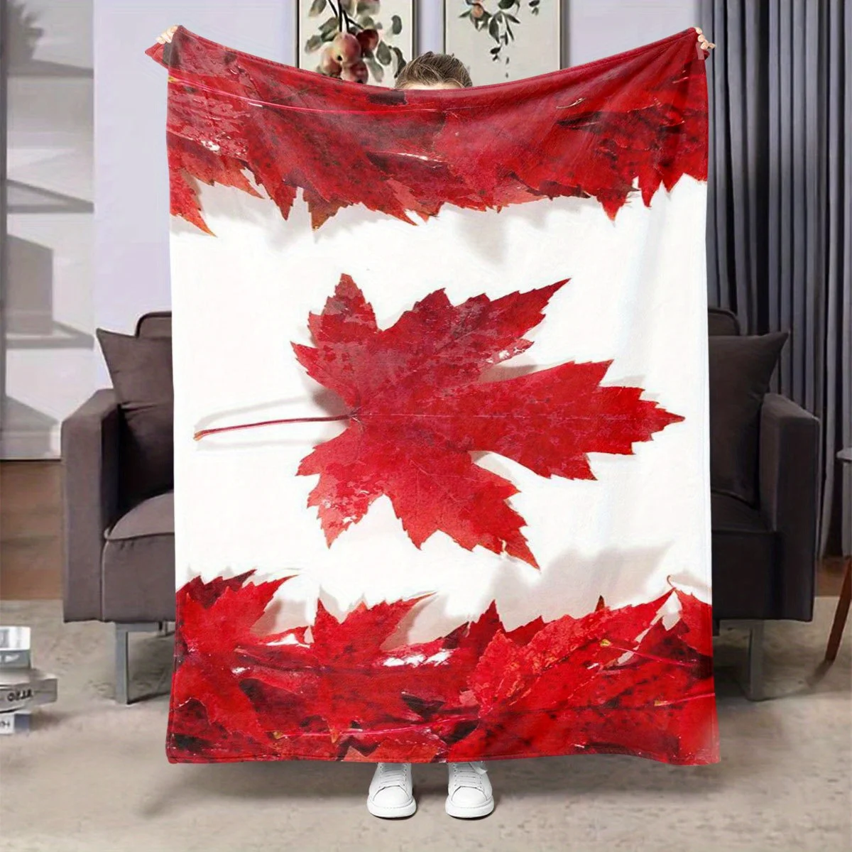 Canadian Maple Leaf pattern Flannel printed blanket suitable for all seasons suitable for living room office sofa and travel