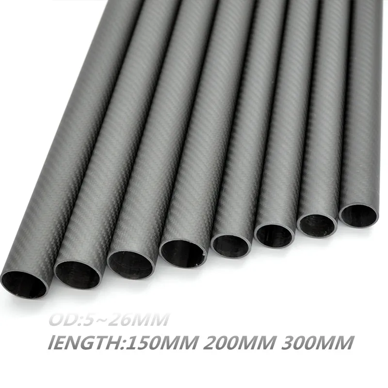 Length 150mm 200mm 300mm 3k Carbon Fiber Tube OD5~26mmHigh Quality 3K Carbon Fiber Fabric Wound Tube