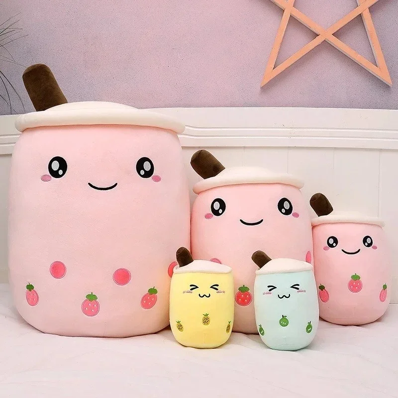 Cute Boba Plush Cartoon Bubble Tea Cup Shaped Pillow With Suction Tubes Real-life Stuffed Soft Back Cushion Funny