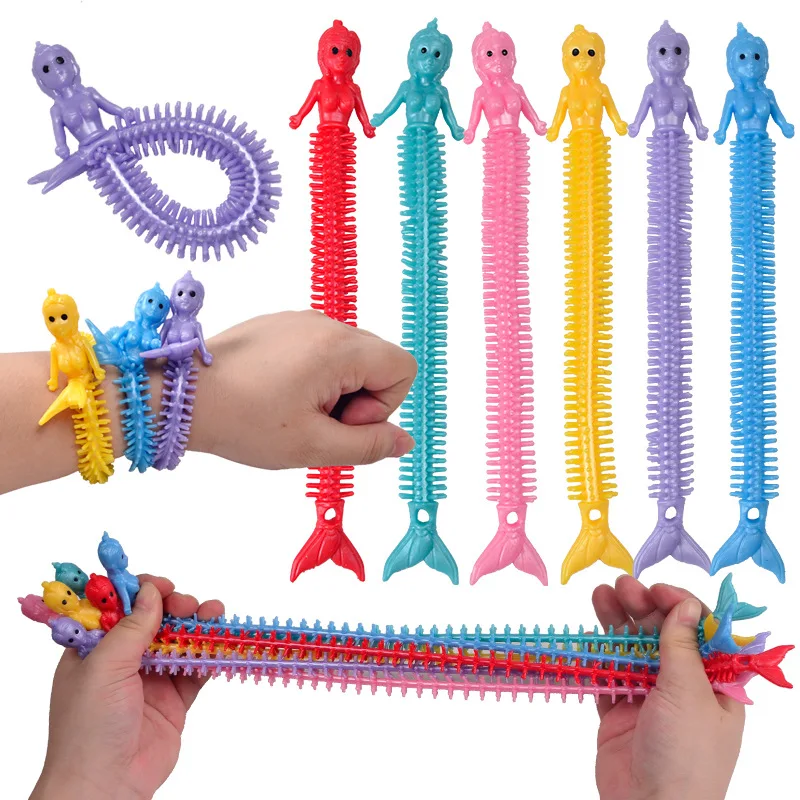 1pcs Funny Mermaid Pull Worm Noodle Fidget Toys Stretch String TPR Rope Anti Stress Toys String Stress Relief Autism Vent Toy