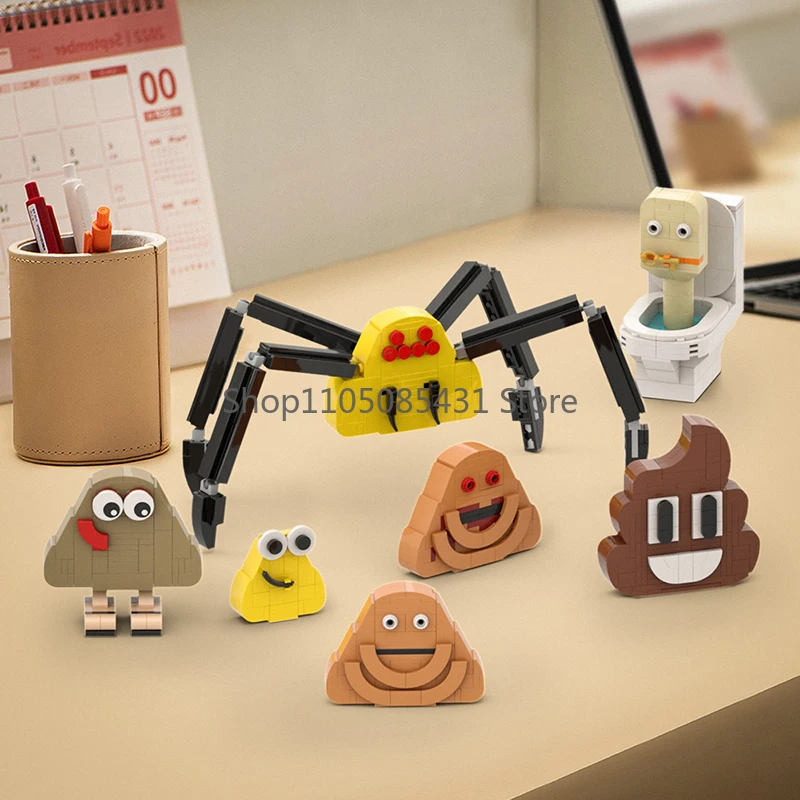 

Pou-Style Cute Creature Bricks - 7 Different Expressions & Creative Shapes, Cartoon Display Figures Set