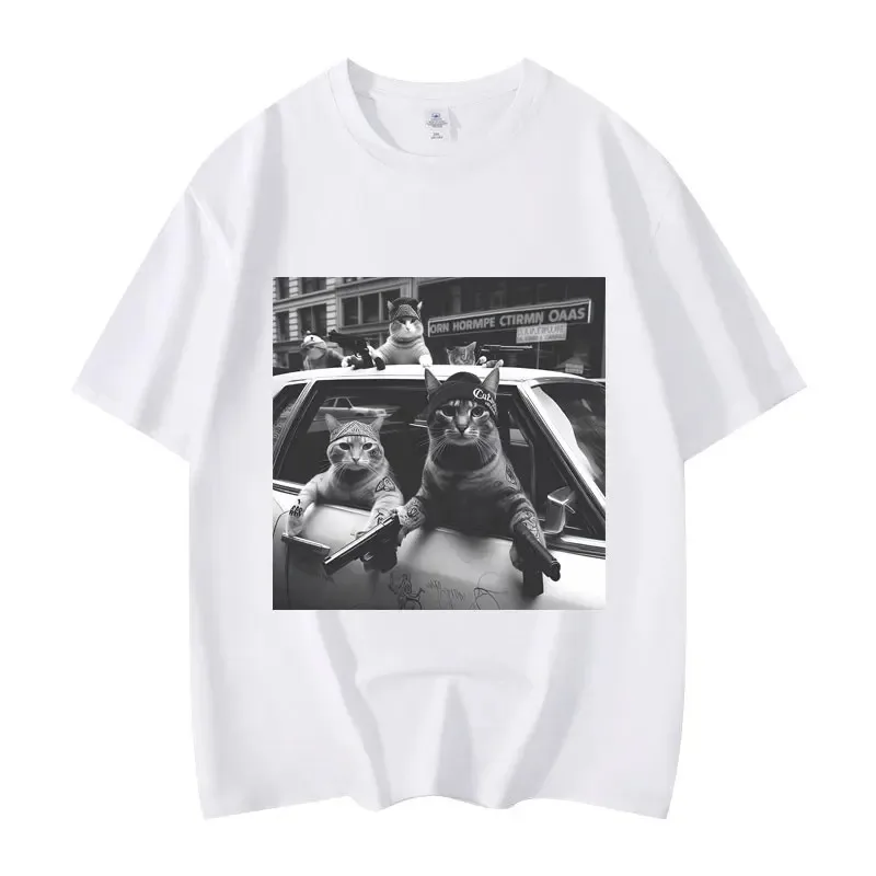 Funny Cat Gang Graphic T Shirts Women's Fashion Vintage Short Sleeve T-shirt High Quality T-shirts