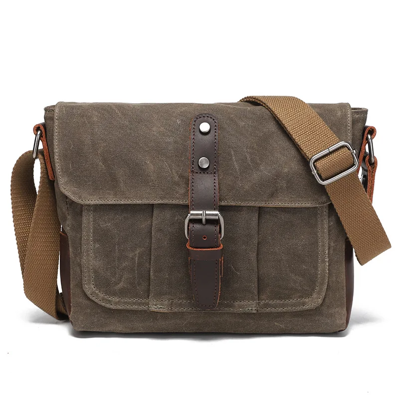 Water-Resistant Oil Wax Canvas Shoulder Bag Men's Casual Crossbody Bag for Tablets Durable Dirt-Resistant New Style