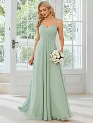 Abito da sera elegante con retro a V senza schienale fino al pavimento Ever Pretty 2025 di abito da damigella d'onore verde menta antirughe in chiffon