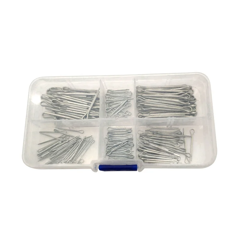 ABGR-525Pc SPLIT PINS Conjunto de fixações de contrapino Tamanhos variados Estojo rígido de aço zincado