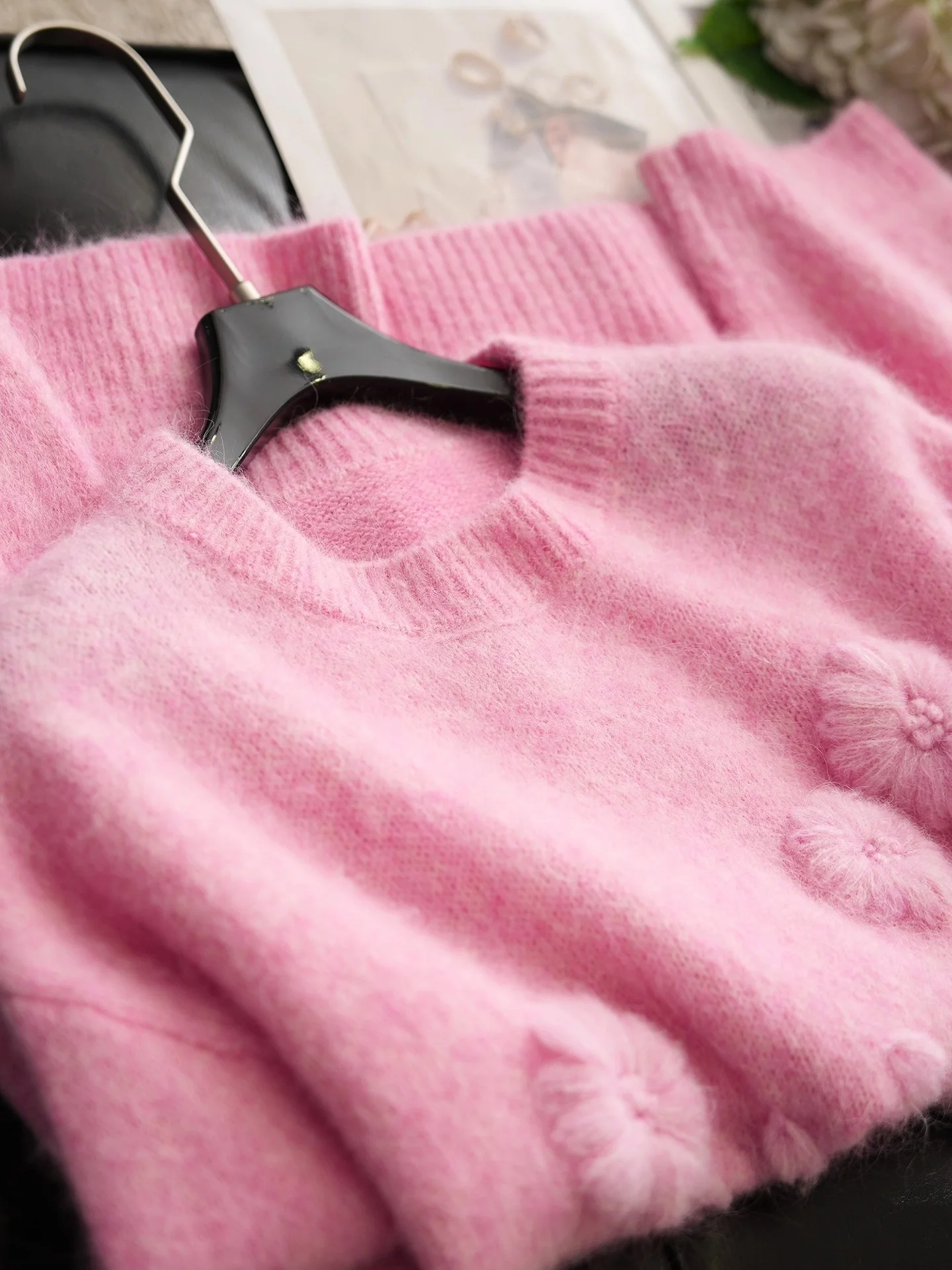 

Soft Alpaca Wool Loose Knitted Sweater with Capaci Floral Embroidery Commute Sle Women's Faion Winter Warm Long Sve