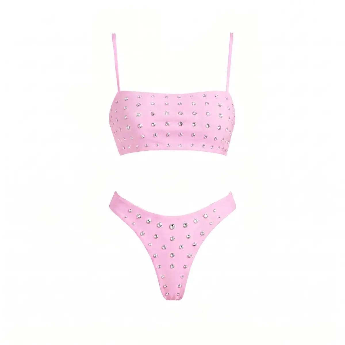 3Pcs Diamond Bikini With Cover Up Sexy Women Swimsuit Swimwear Female Bandeau Biquini Pink Print Swim Suit Beachwear Bathingsuit - view 4