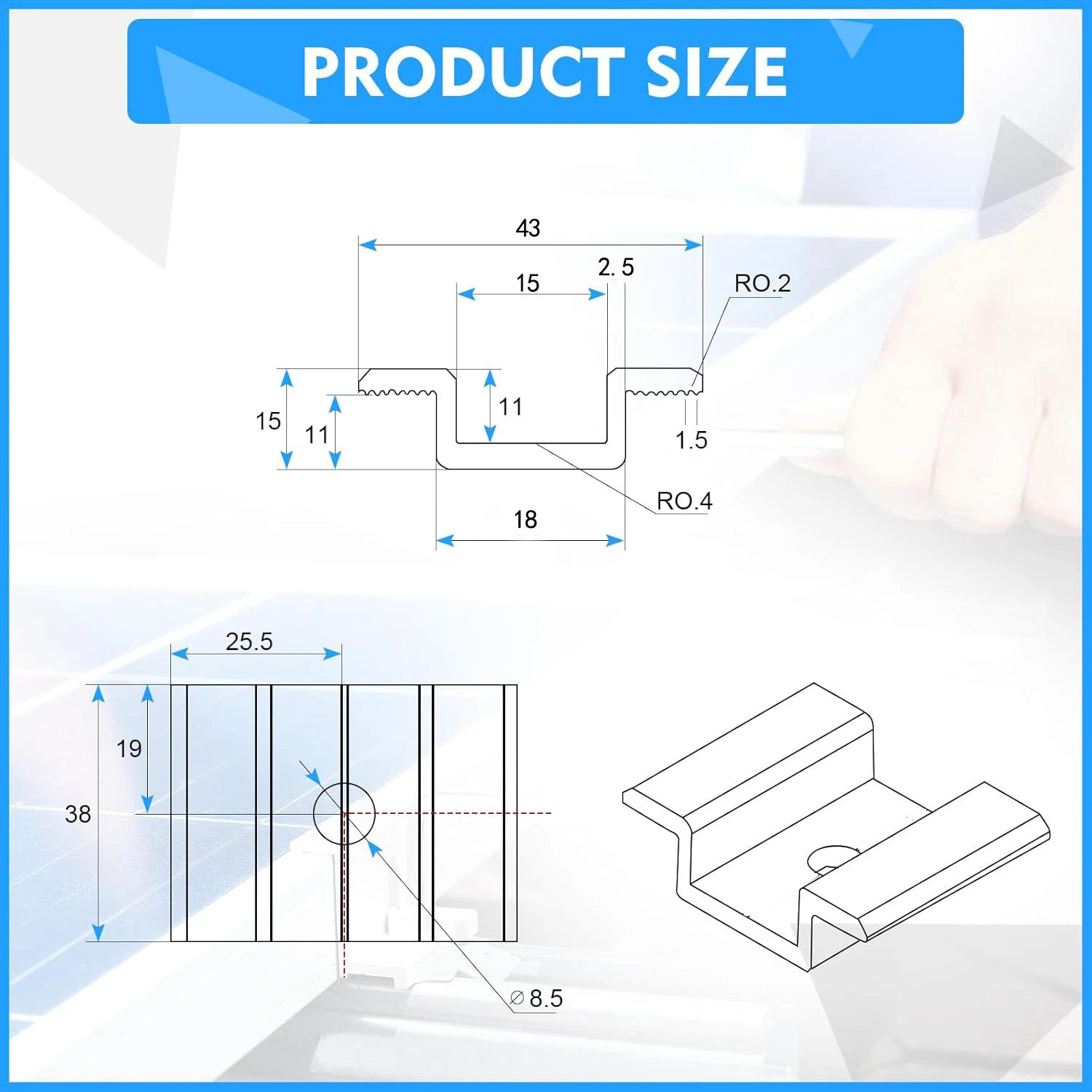 50/30/10PCS Solar Middle Clamp PV Aluminum Alloy Solar Panel Mounting Middle Bracket Clamp Support Accesssories image 6