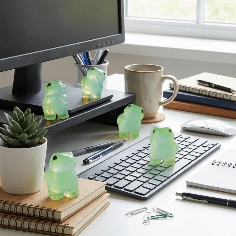 6pcs Luminous Mini Resin Frogs - Decorative Small Toy Frogs for Dollhouse Fairy Garden Aquarium Landscape Micro Prop