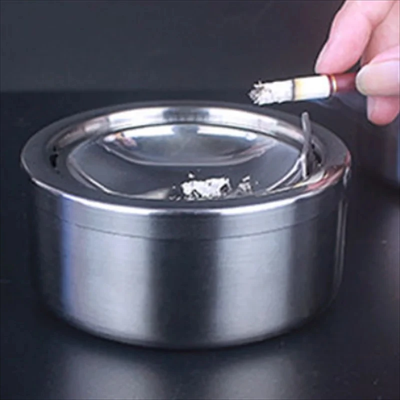 Portable Stainless Steel Windproof Ashtray Rotating Black Sticky Skin Model Rotating Ordinary Cigarette Ashtray Push Smoking Set