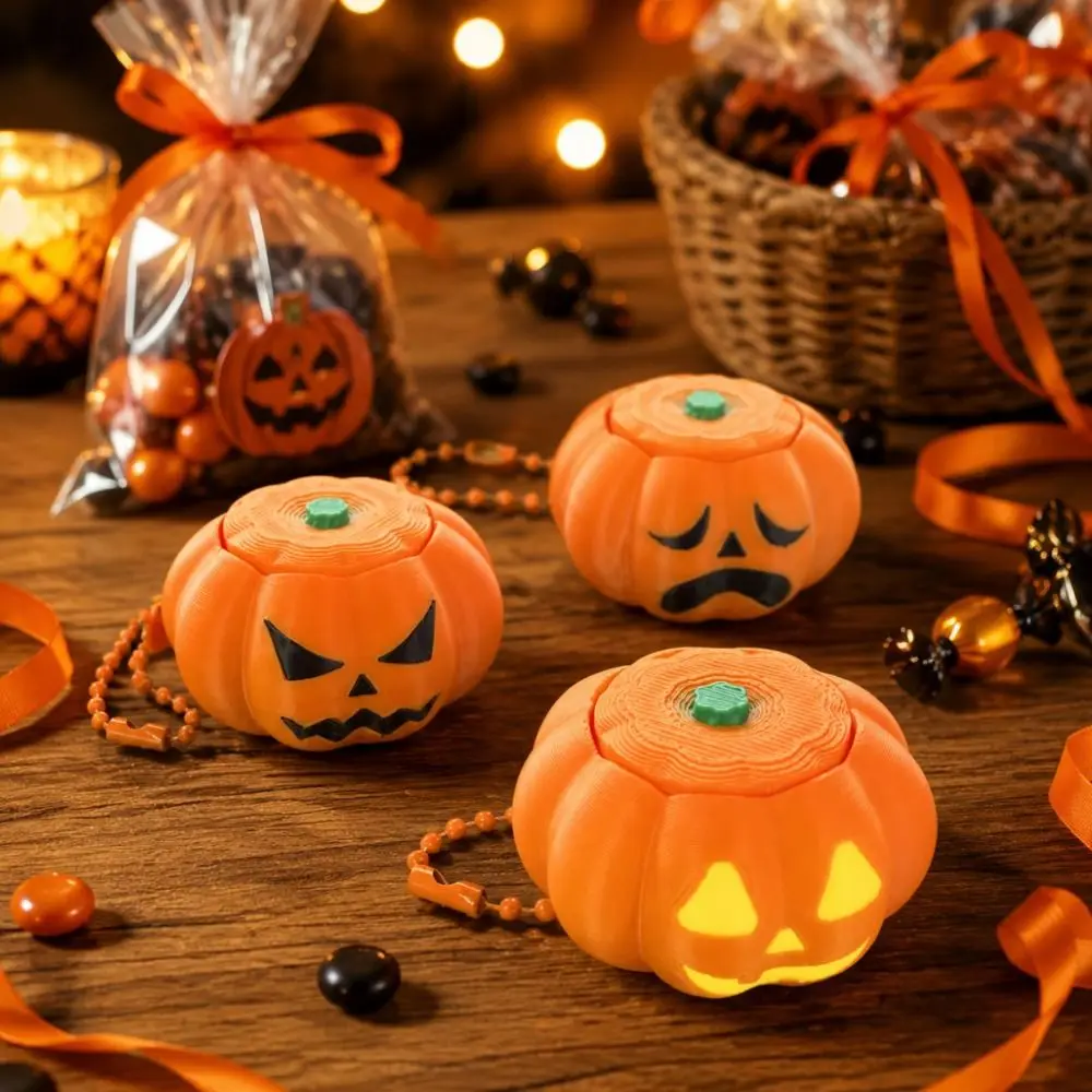 Fidget Halloween Pumpkin Clicker Keychain Funny Creative 3D Printed Pendant Orange Keyboard-style Decompression Button