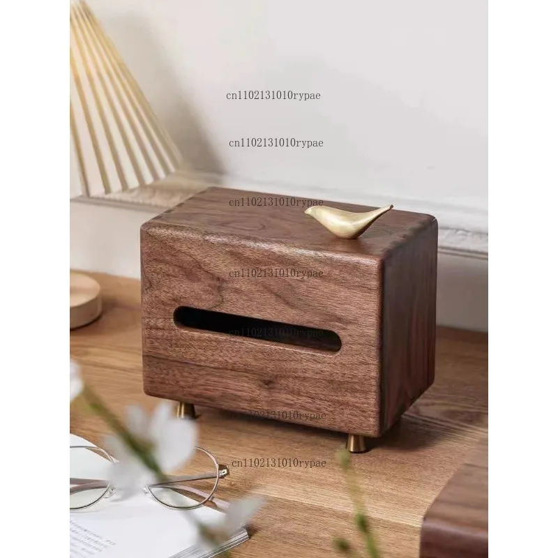 Light luxury solid wood walnut tissue box for restaurant, living room, hotel and home use