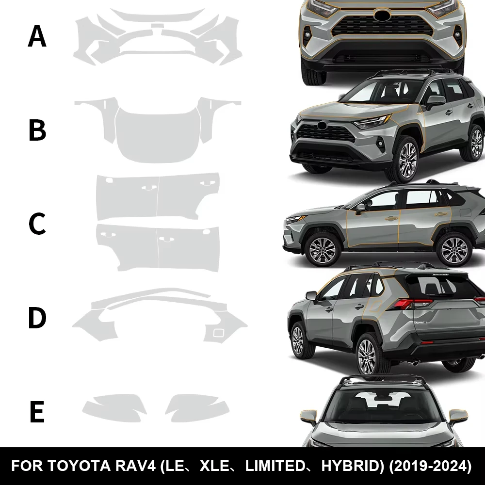 

For Toyota RAV4 Hybrid XA50 2019-2024 TPU Scratch-resistant Car Paint Protection Film Car Body Transparent Bra Per-cut PPF Kit