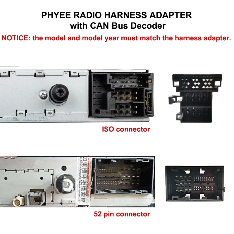 Mini-ISO/52 Pin Harness Adapter CAN Bus Decoder, SWC Retention, 16Pin Android, für Fiat 500 Panda Doblo Uno Bravo Punto Ducato – Detail 2