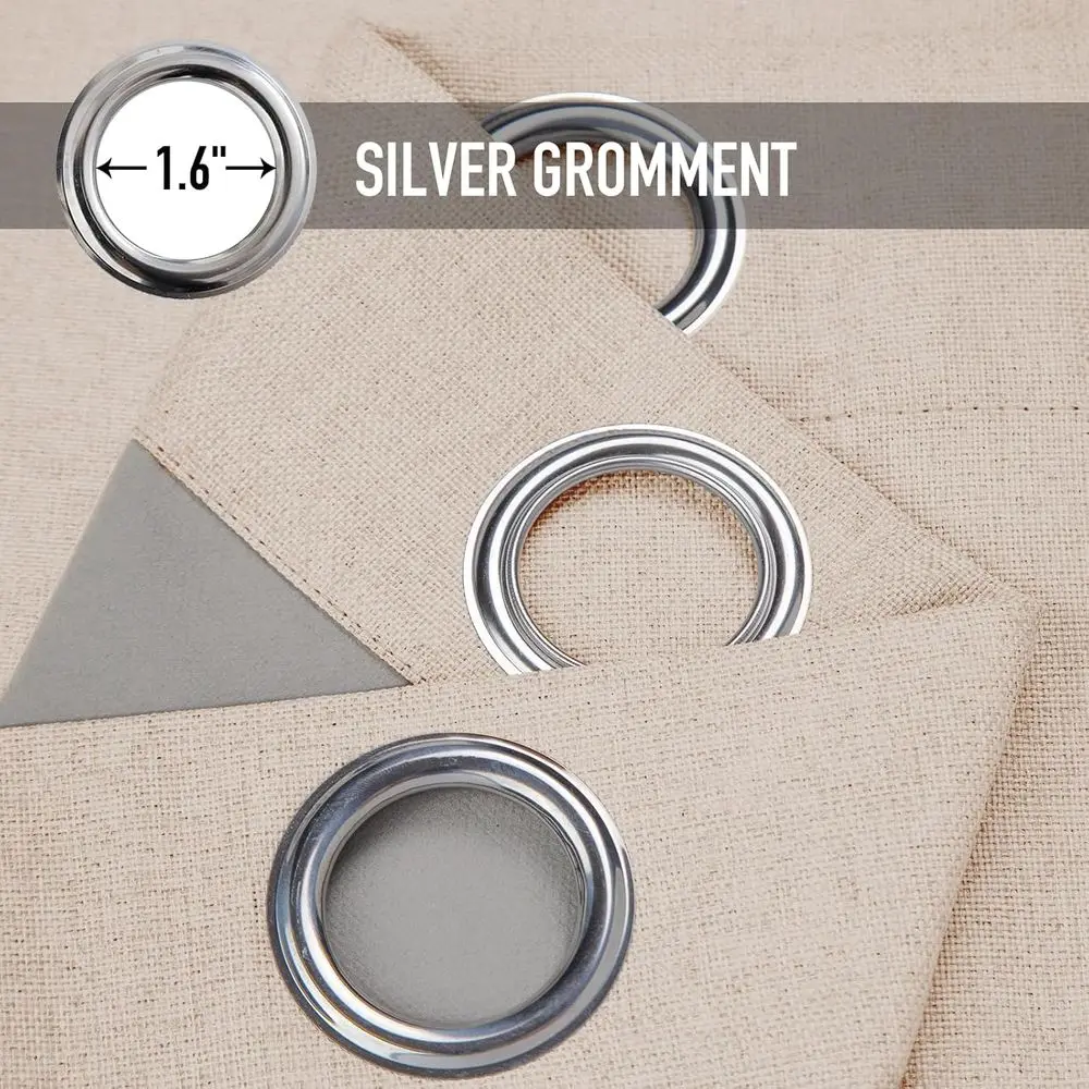 Zasłony z gromkami o wymiarach 96 cali długości i 100 cali szerokości, w kolorze owsianym, do drzwi przesuwnych i tarasowych, odpowiednie do salonów.