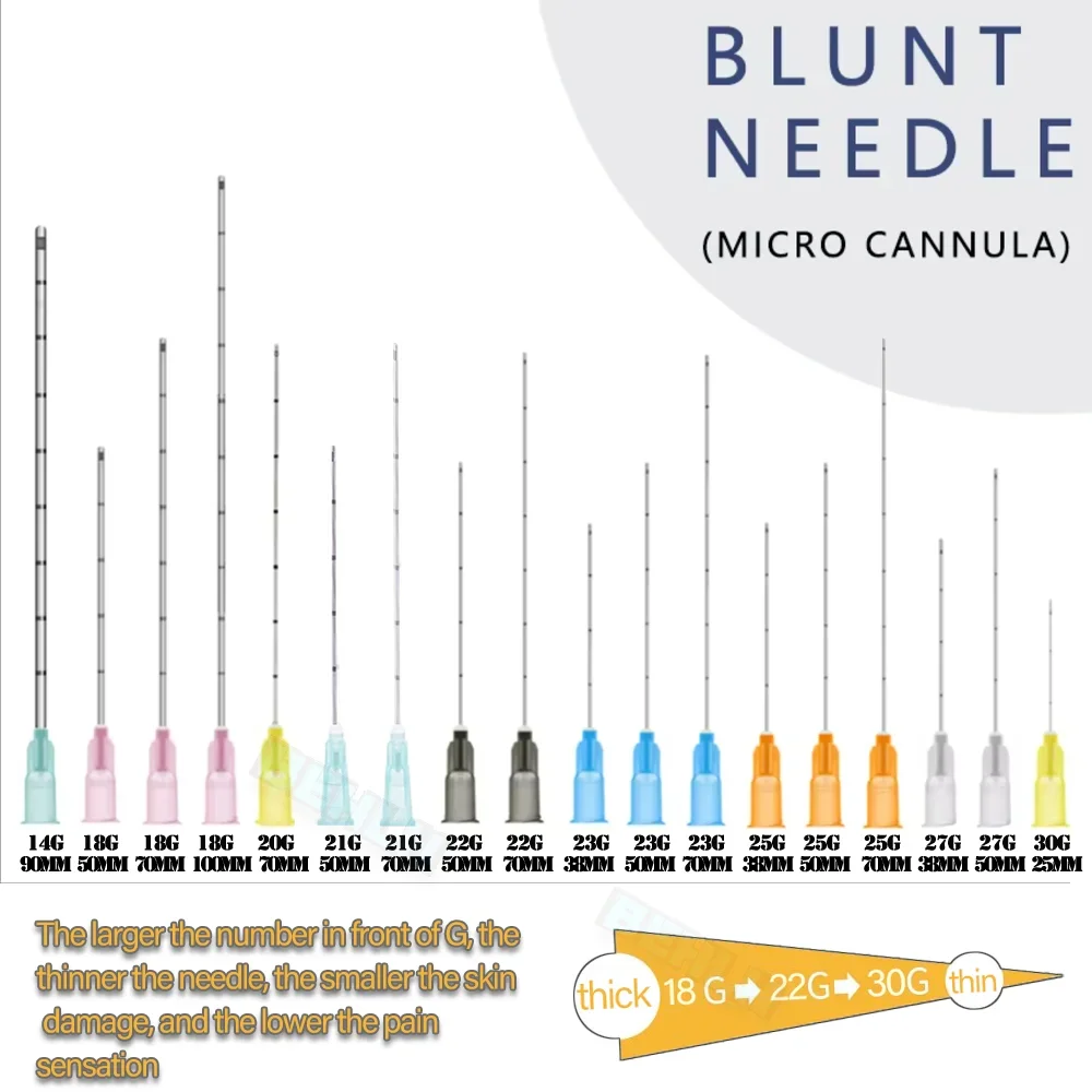 Canula de fornecedor de agulha sem corte para cânula de ponta de injeção 18g 21g 22g 23g 25g 27g 30g25mm 50mm 70mm tatuagem