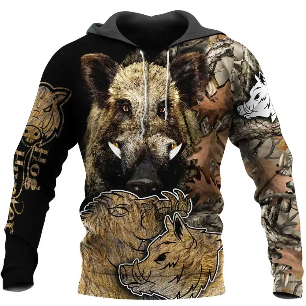 2024 New Boar Hunting 3D Printed Men's Animal Super Dalian Hooded Sweatshirt Neutral Street Casual Sportswear Street Warm Jacket