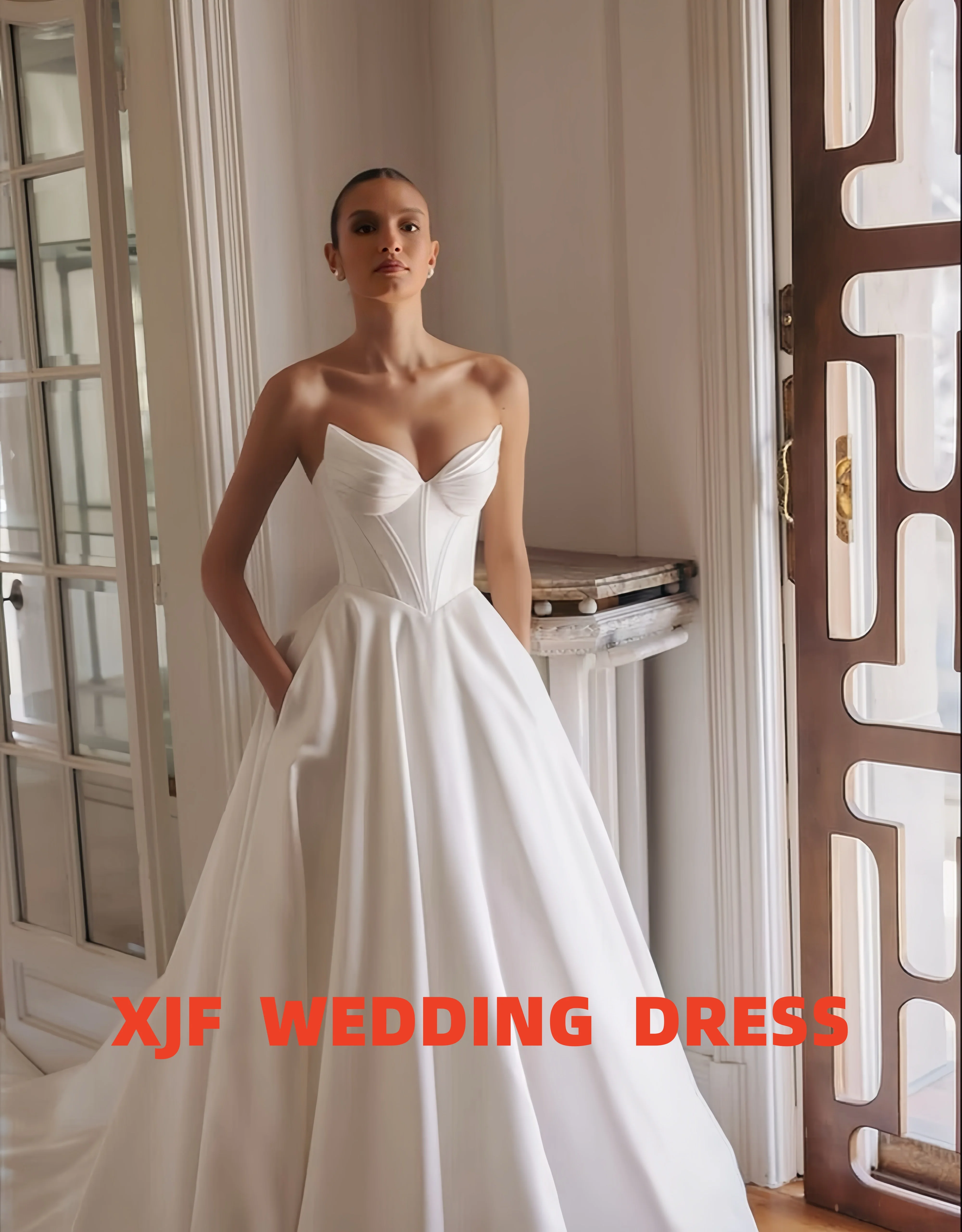 

Элегантное свадебное платье по индивидуальному заказу, атласное свадебное платье трапециевидной формы с милым воротником без рукавов, платья для женщин, платья de novia