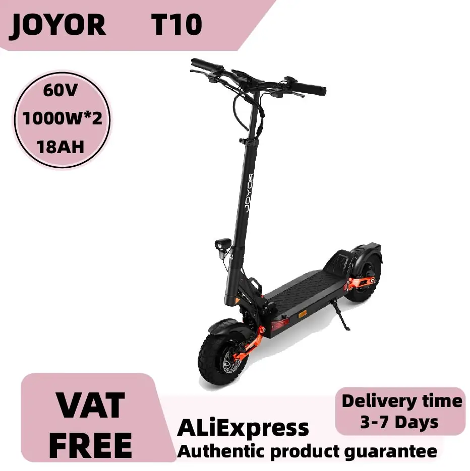 Trottinette électrique JOYOR T10 pour adultes, performances exceptionnelles, moteur 1000W*2, batterie 60V18AH, pneus tout-terrain de 10 pouces.