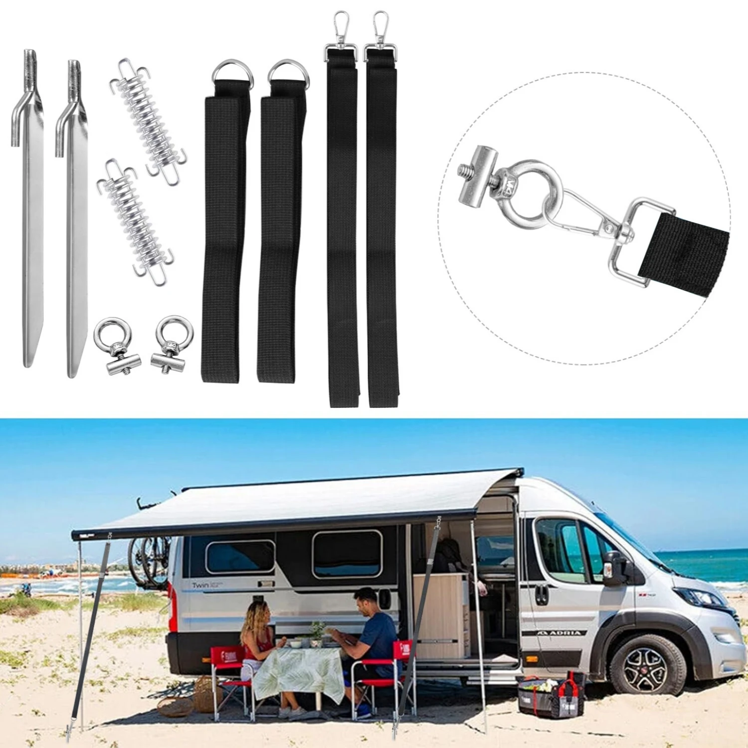 For FIAMMA Awning Fixing Kit-Durable Straps Anti-Wind Springs & Hooks Accessories For Tent Stabilization In RV Camping Caravana