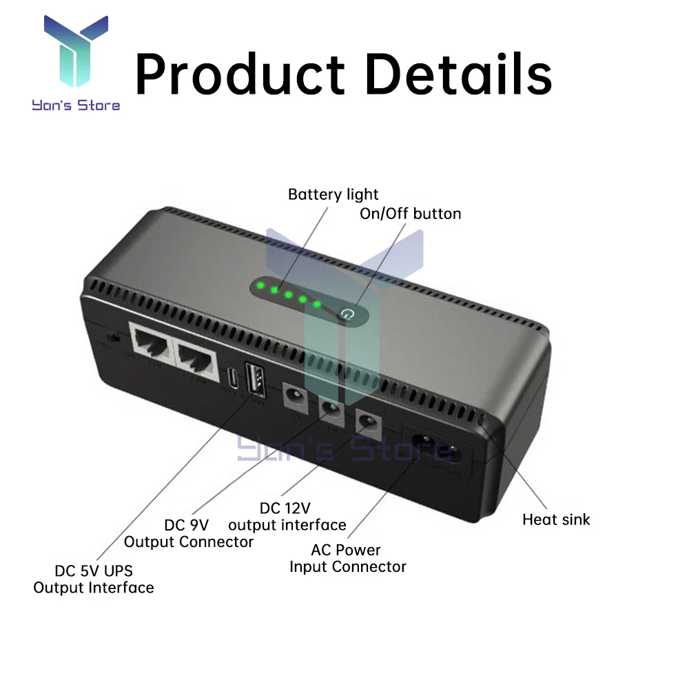 UPS batería respaldo 8800mah 10400mAh 5V 9V 12V 2A 15V 24V fuente de alimentación ininterrumpida router actualización tipo-c interfaz 50-60Hz